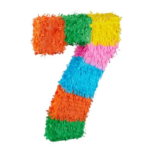 Relaxdays Pinata Verjaardag Cijfer 7, Kleurrijk, Papier