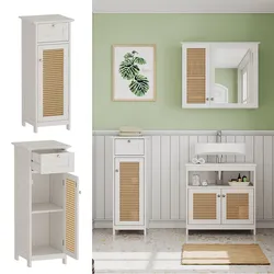 Vicco Midischrank Rosario 32 x 87 cm, Weiß, 1 Tür, 1 Schublade, Badezimmer, modern