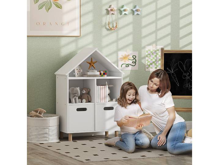 AIYAPLAY Bibliothèque Enfants Maison 3 Niveaux avec Tiroirs Blanc