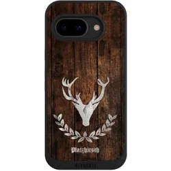 Nivocase Handyhülle für Google Pixel 9a Hülle NIVOpure Case Schwarz Hirsch Holz Holzoptik (Google Pixel 9a), Smartphone Hülle, Schwarz