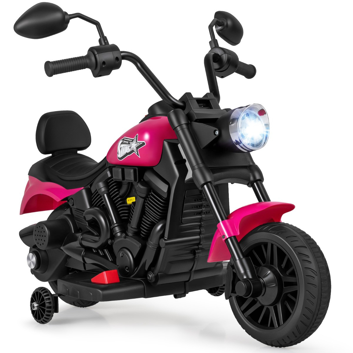 Costway Elektrische Kindermotor 6V met Muziek en Led-koplamp - Roze