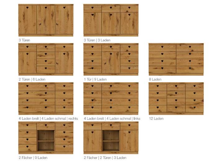 Kommode Wildeiche „Heidi“ 150 cm Massivholz Wildeiche