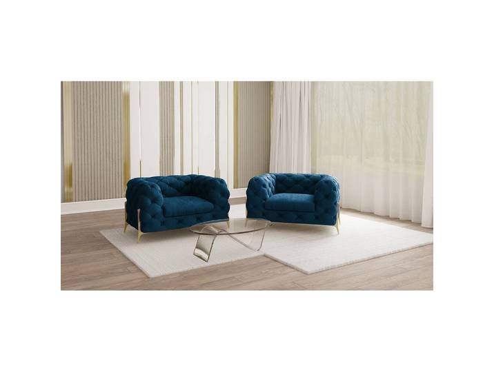 Fauteuil II Bleu Velours Ravi 125 x 73 x 100cm