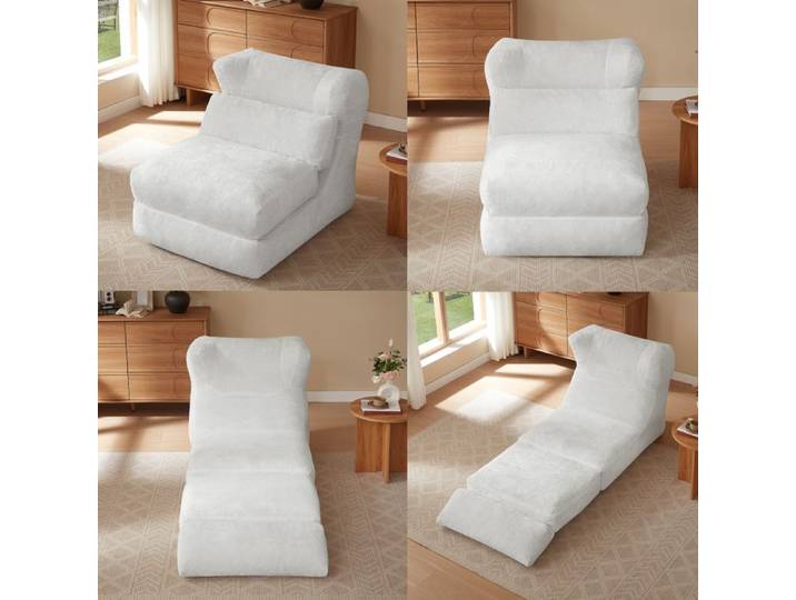 Chauffeuse Design Moderne - Fauteuil Convertible en Chaise Longue pour Salon et Chambre - Blanc