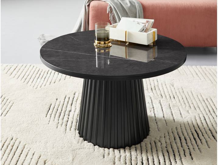 Couchtisch OTTO HOME Roos , schwarz, B:80cm H:45cm T:80cm, MDF;Solid Ash;metal;ceramic, Tische, Couchtisch Runde Couchtische, Keramikplatte in Marmor-Optik, geriffelter Fuß, Breite 80 cm
