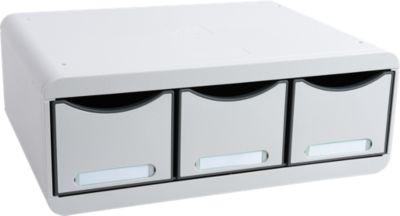 Exacompta Toolbox Lichtgrau, Ablagemodul quer mit 3 Schubladen, 27 cm tief, Etikettenhalter, leise, 25 Jahre Garantie