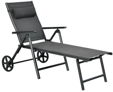 Costway Patio Lounge Chair with Wheels Neck Pillow Aluminum Frame Adjustable-Gray