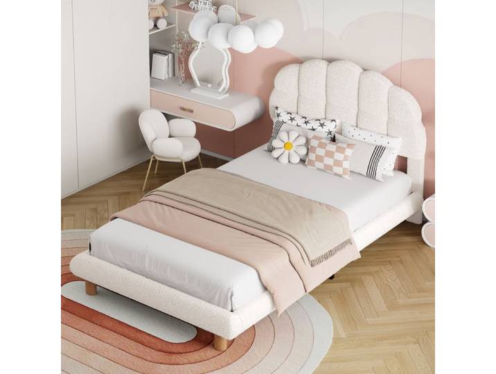 Lit simple 90x200cm lit enfant pour fille lit adolescent lit rembourré beige