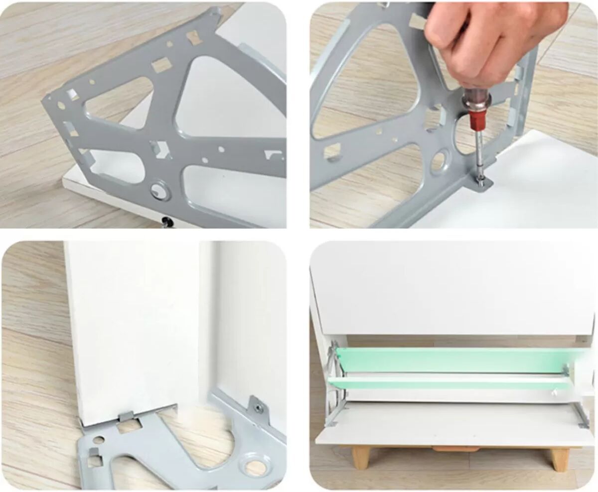 INF 2er-Set Klapprahmen für Schuhschrank, kaltgewalzter Stahl, 2-stufiges Zubehör mit geräuscharmem Lagermechanismus Silber