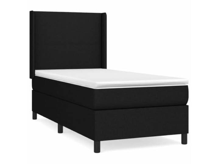 KKgypkn Boxspringbett mit Matratze 90x190 cm, Taschenfederkernmatratze, Stoffbezug Schwarz, höhenverstellbares Kopfteil, mittelharte Unterstützung, hautfreundliche Auflage