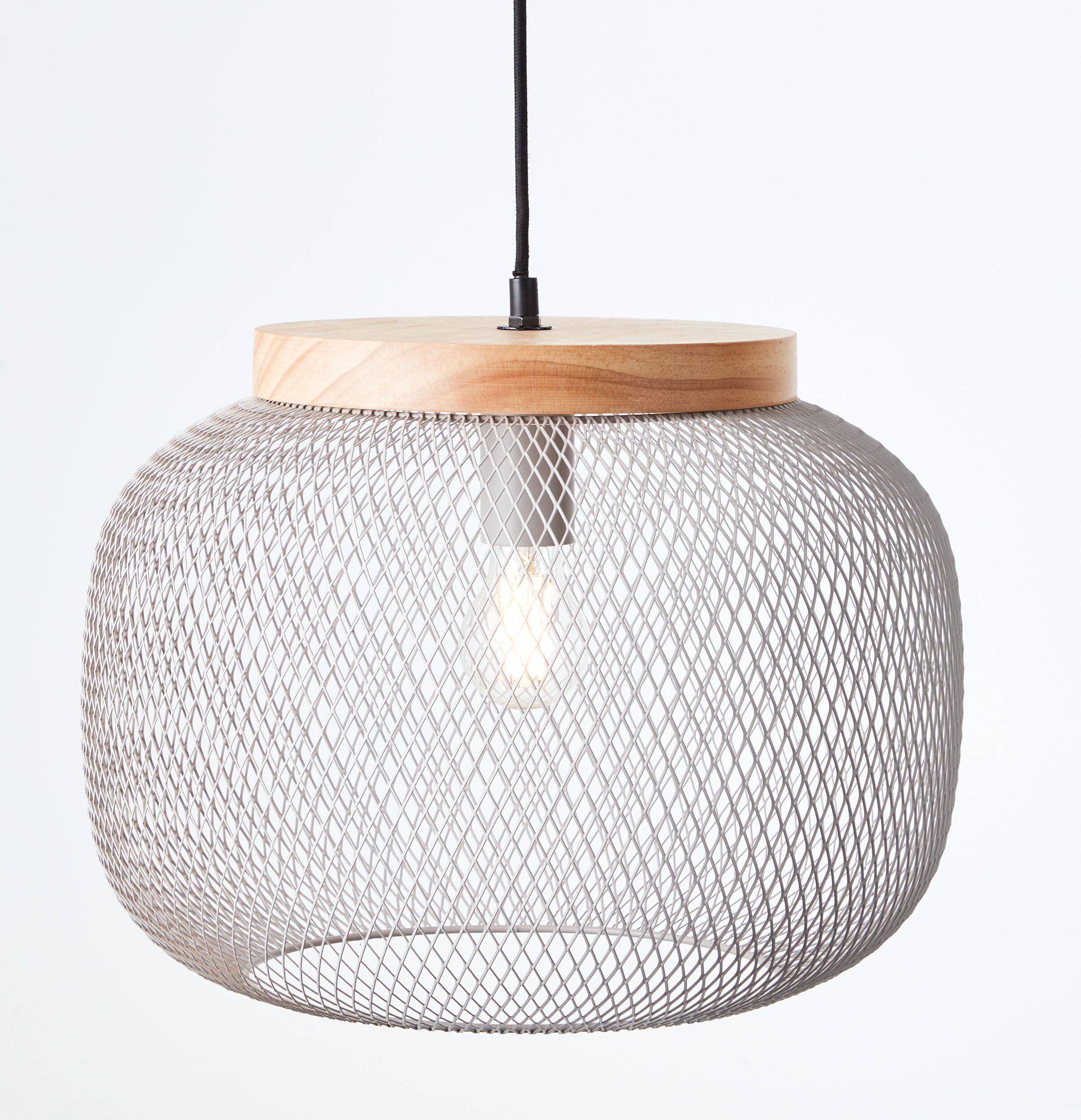 BRILLIANT Pendelleuchte "Giada", grau (grau hell, holz), 1, Ø 39cm, 1 Stk., Leuchten, Pendelleuchte, 40 cm, E27, kürzbar, Metall/Holz, Pendelleuchte