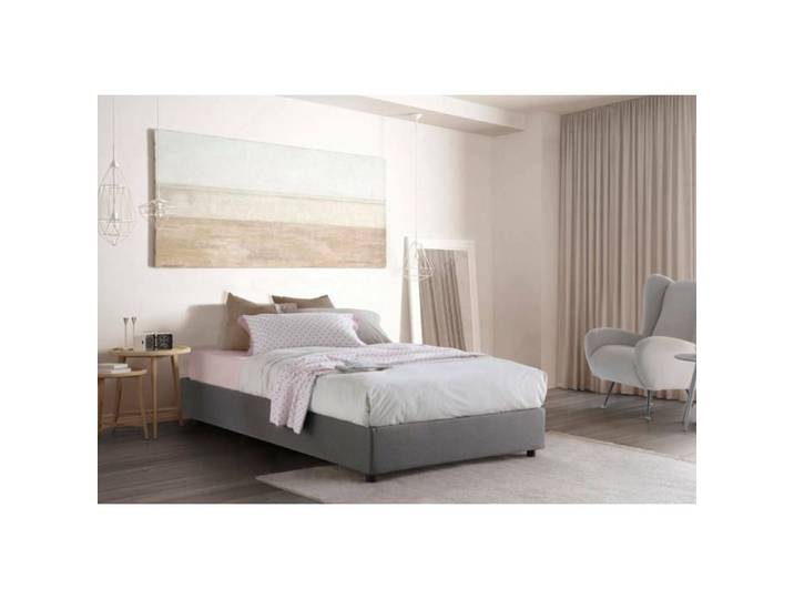 Dmora - Lit queen size Chiara 205x135h32 cm Gris Panneau effet bois et Polyester