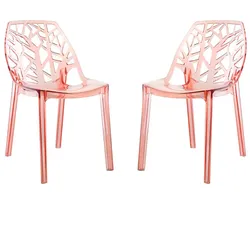 RATTATAN Set aus 2 Stühlen aus Polycarbonat, ergonomische Sitzfläche, stapelbar, modernes Design für Küche, Esszimmer, Bar, Restaurant – Zelda – Rosa