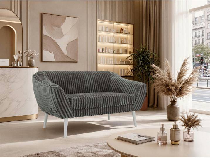 MKS MÖBEL Sofa PIRS, 2-Sitzer, Design mit Steppung, Wellenfederung, Scandi-Design, Füße wählbar