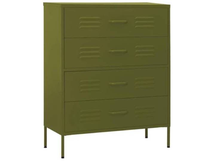 Schubladenschrank Olivgrün Stahl 80x35x101,5 cm Stahlkonstruktion, Nivellieren, Kugelführungen, Schubladenauszug, oliv