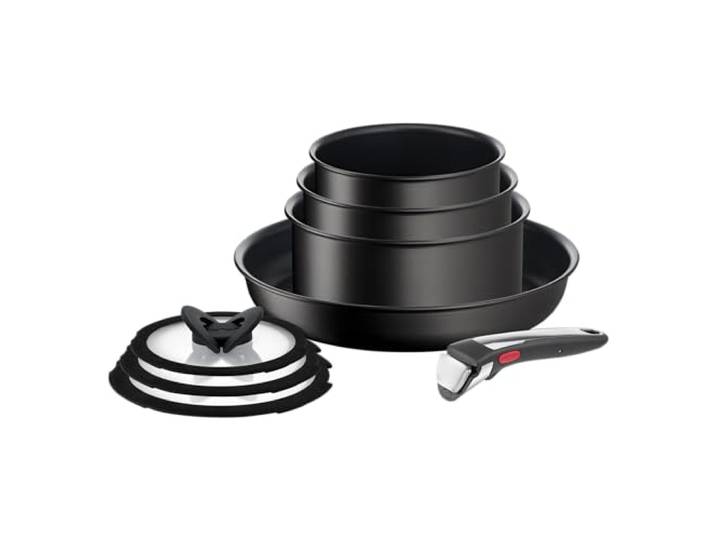 Tefal L3959053 Ingenio Unlimited On Töpfe- und Pfannen-Set, stapelbar, abnehmbarer Griff, platzsparend, antihaftbeschichtet, Induktion, 8-teilig, schwarz