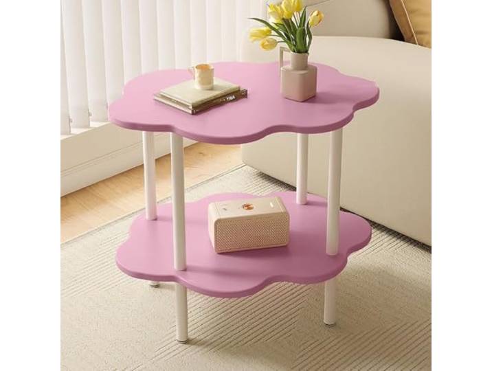 Beistelltisch mit 2 Ebenen und Ablagefläche, Nachttisch in Wolkenform(Pink)