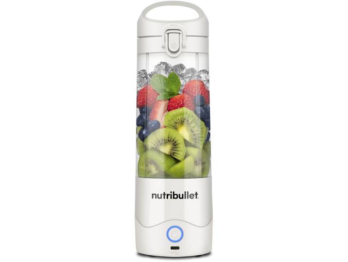 NUTRIBULLET Smoothie-Maker Portable NBP003W - Mixer to go, wiederaufladbar, 475ml, Weiß , weiß, B:8,5cm H:26,7cm T:8,5cm, Zerkleinerer, Kabellos mixen, Akku für 15+ Mixvorgänge, auch Eis + gefrorene Früchte, Smoothie-Maker