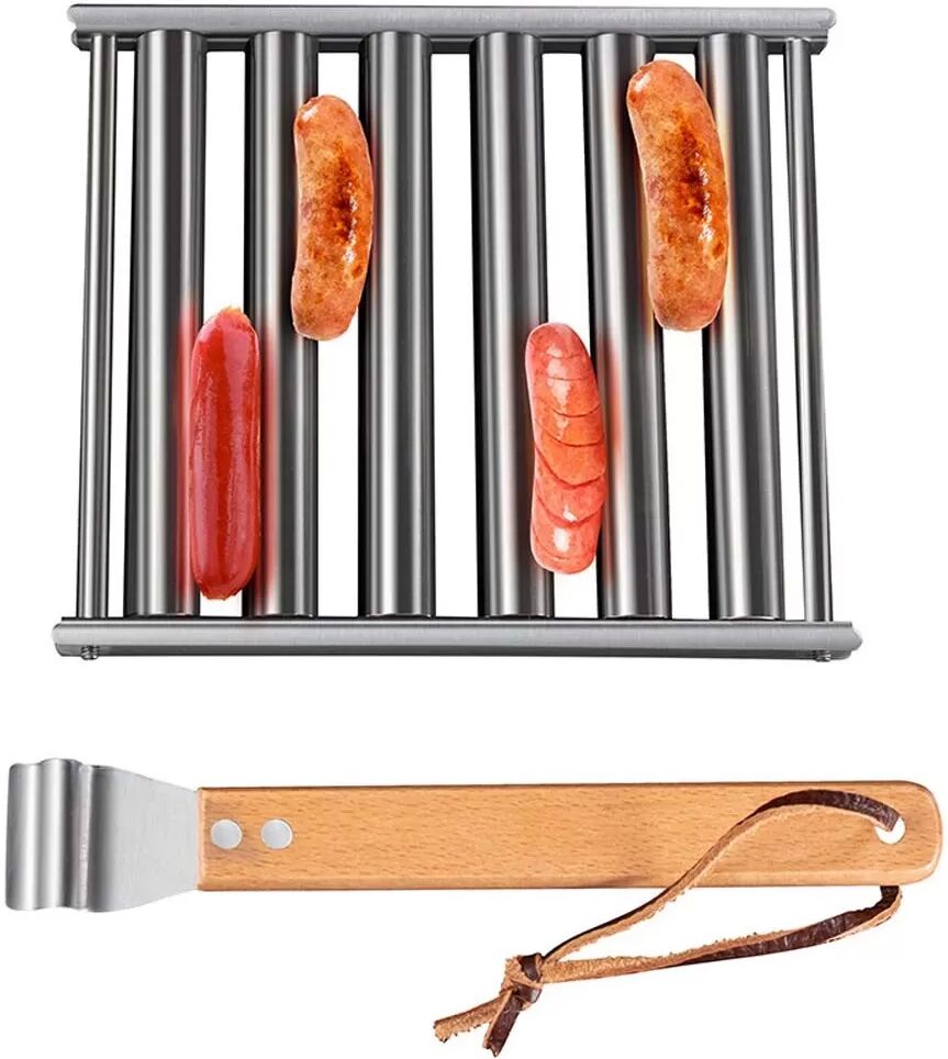 INF Kompatibel mit Hotdog-Rack aus 304 und 430 Edelstahl, abnehmbarer Wurstgrill mit 4 Spießen, ideal für Zuhause, Outdoor und M