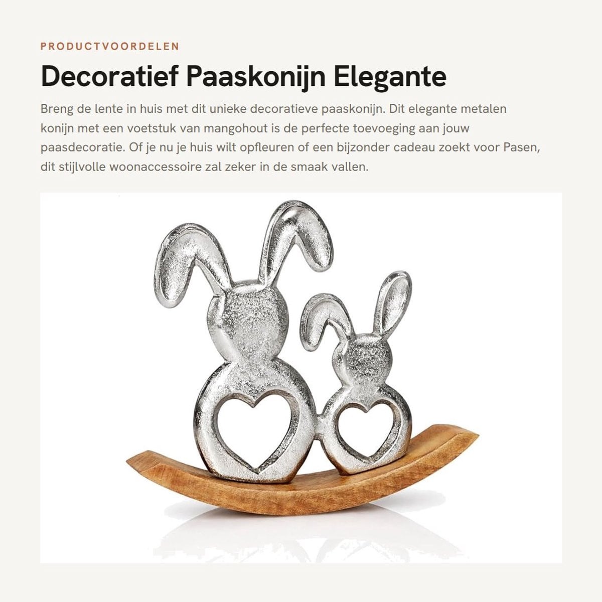 Dailygoods Paashaas Metalen Decoratie met Mangohouten Voet