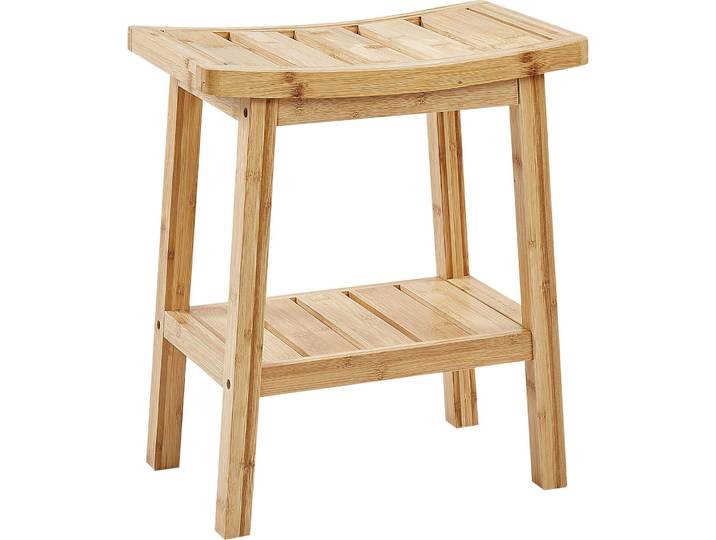 BELIANI Beistelltisch Hellbraun Bambusholz 39 x 25 cm mit Ablage Latten-Optik Lamellen-Optik Modern Hocker Wohnzimmer Esszimmer Badezimmer Ausstattung