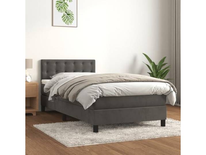 RJPLMFV Samtbett, Dunkelgrau, 100 x 200 cm, mit Lattenrost und Matratze Verstellbarer Kopf, Taschenfedern, mittlere Unterstützung, weicher Matratzenschoner
