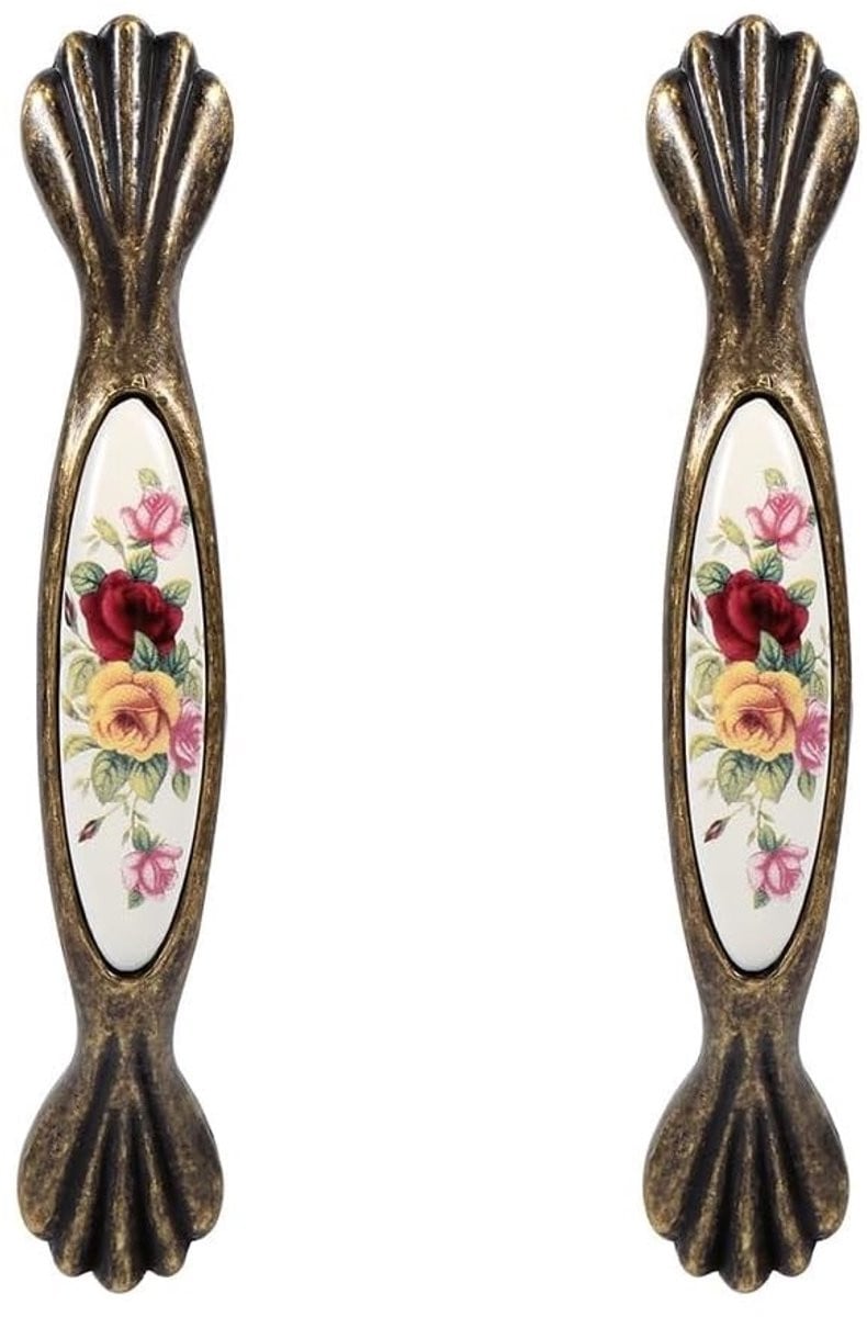 Dailygoods Keramische Handgrepen Vintage - Antieke Deurgreep - Decoratieve Deurklink - Meubelaccessoire - 96mm Center Gat