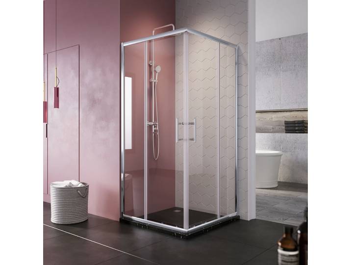 SIRHONA Cabine de douche d'angle avec porte coulissante 80-120 cm hauteur 185cm, 80x80cm / 185cm