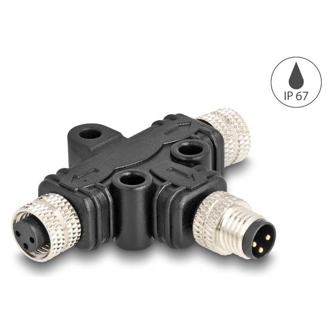 Delock M8 T-Splitter A-kodiert 3 Pin Stecker zu 2 x Buchse Parallelschaltung (60575)