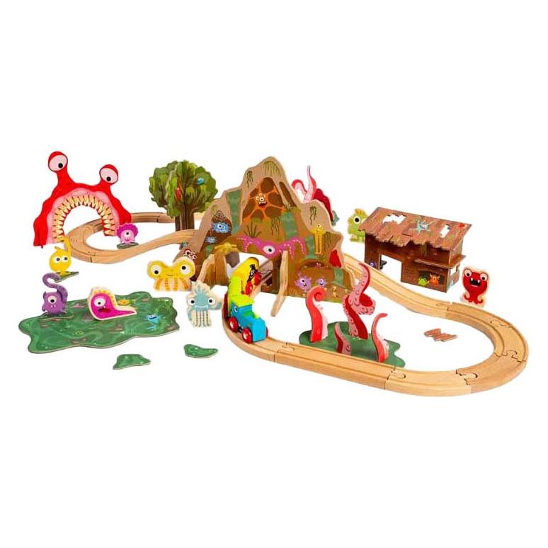 Bigjigs Holz-Monstereisenbahn-Set, 50-tlg. (BJT612)