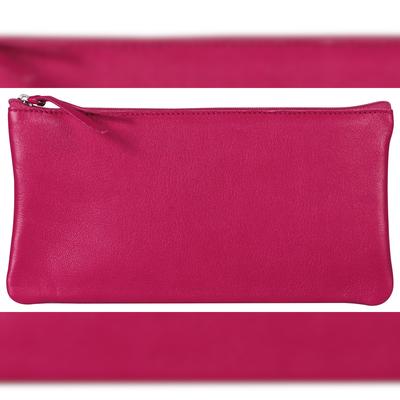 Clairefontaine 4x Flaches Schlampermäppchen gefärbtes Leder 22x11cm himbeere - 410168C