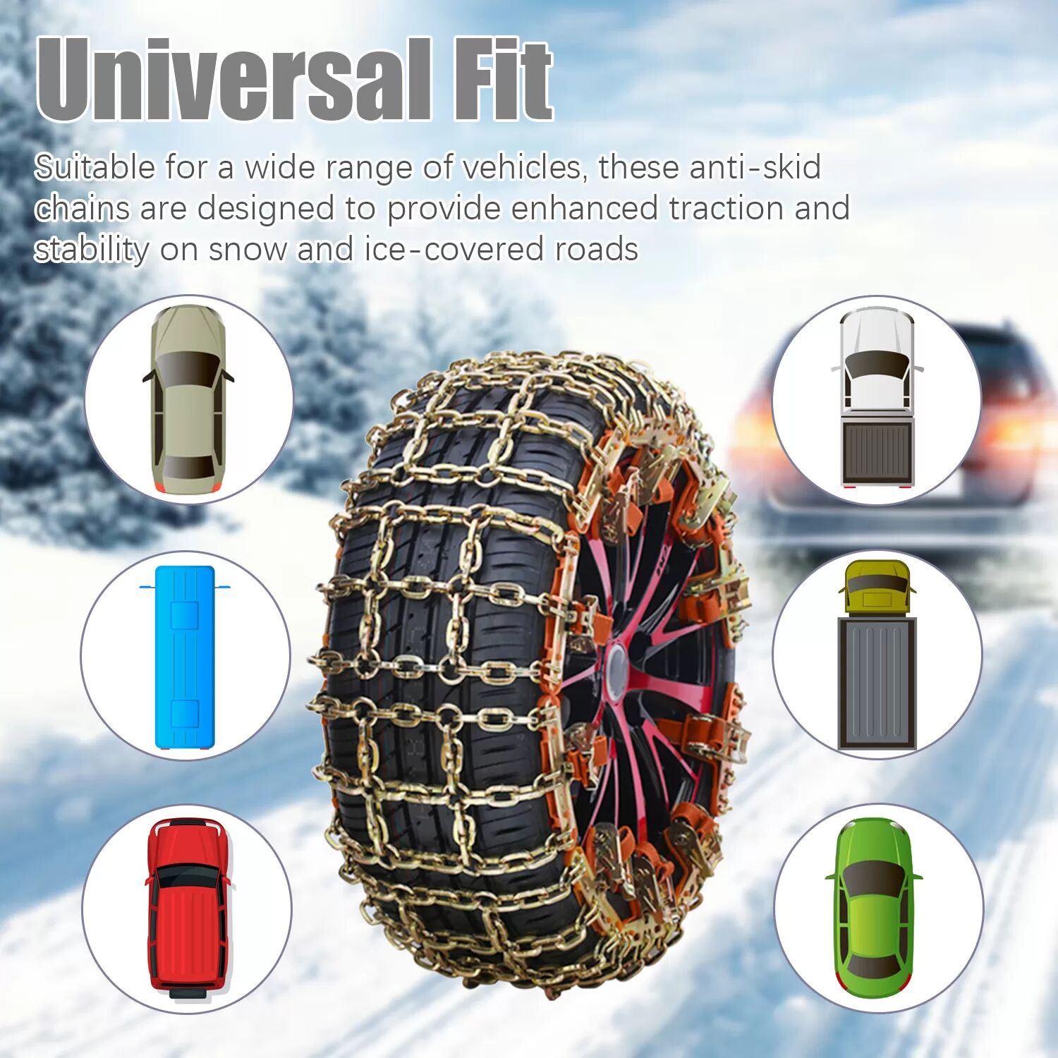 INF Chaînes à neige universelles antidérapantes pour pneus pour pneus de voiture