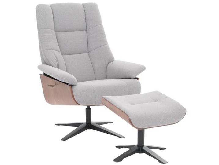 MCA Relaxsessel + Hocker HWC-N57 Bouclé Stoff Holz - grau