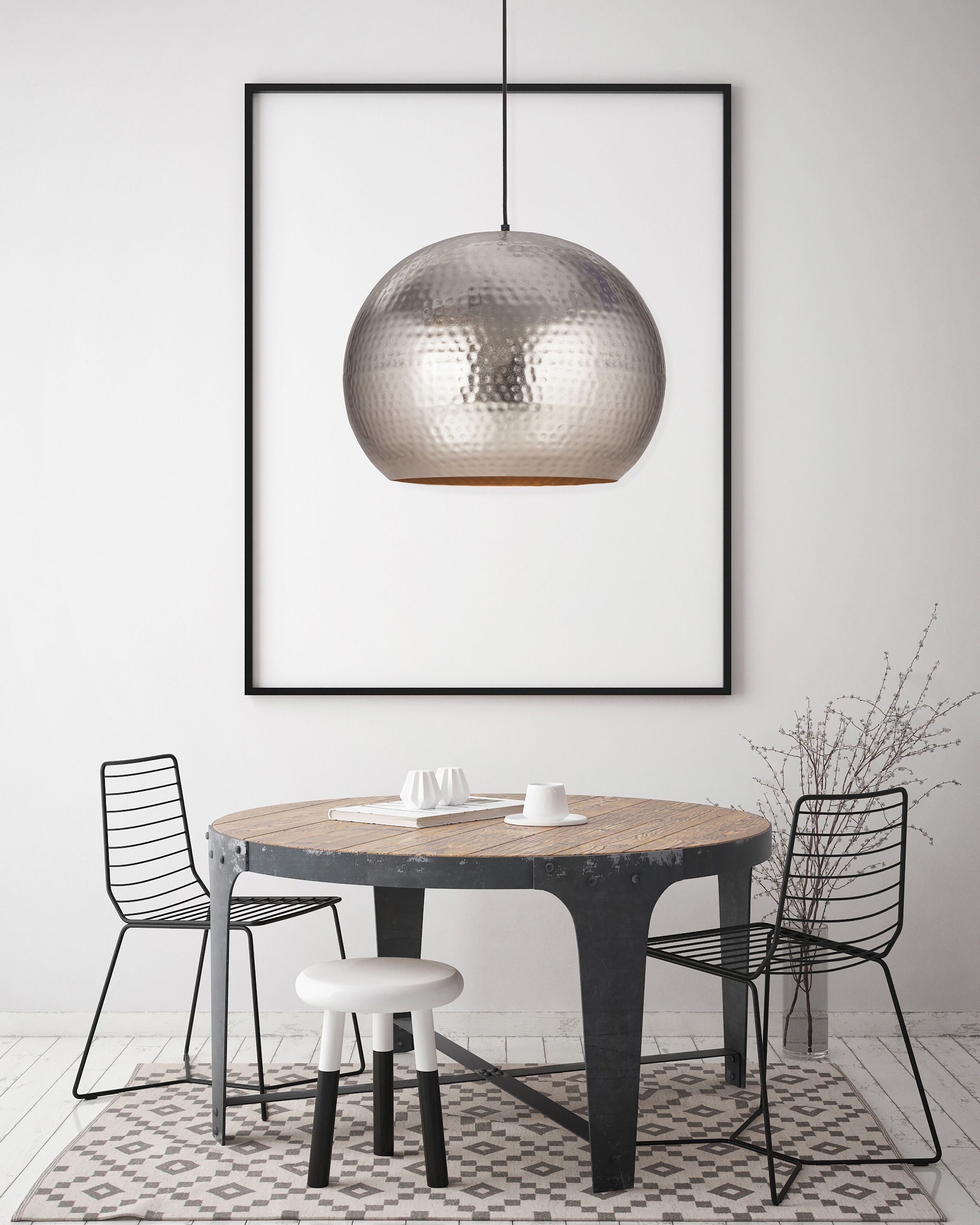 KAYOOM Hängeleuchte "Fabricia", grau (nickelfarben), 1, Ø 47cm H: 35cm, 1 Stk., Leuchten, Metall-Hängeleuchte im Industrial-Style, handgefertigt in Glockenform, Hängeleuchte