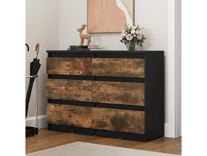 YITAHOME Kommode Schlafzimmer, Schlafzimmermöbel, Kommode aus Holz, 6 Schubladen mit Laufschienen, Schlafzimmeraufbewahrung, moderner Schlafzimmerschrank, 100 x 30 x 70 cm (Schwarz Rustikal Braun)