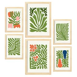 POSTER Set Mit 6 Minimalistischen In Leuchtenden Farben Staude Drucke Von Landschaften Und Natur Für Innenarchitektur A3 & A4 Rahmen Aus Hellem Holz
