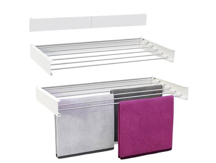 Vonia Wanddroogrek - Droogrek - Wasrek - Inklapbaar Droogrek - Aluminium (Wit, 100 x 50 cm)
