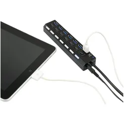 Renkforce 7 Port USB 3.0-Hub einzeln sch (USB-A, 7 Ports), Dockingstation + USB Hub, Schwarz