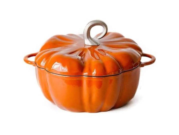 Kürbis-Auflaufform, emailliertes Gusseisen, Kürbis-Auflaufform mit Deckel, Dutch Oven Antihaft-Pfanne, Kürbis, Eintopf, Suppe, Suppentopf (Farbe: Orange)