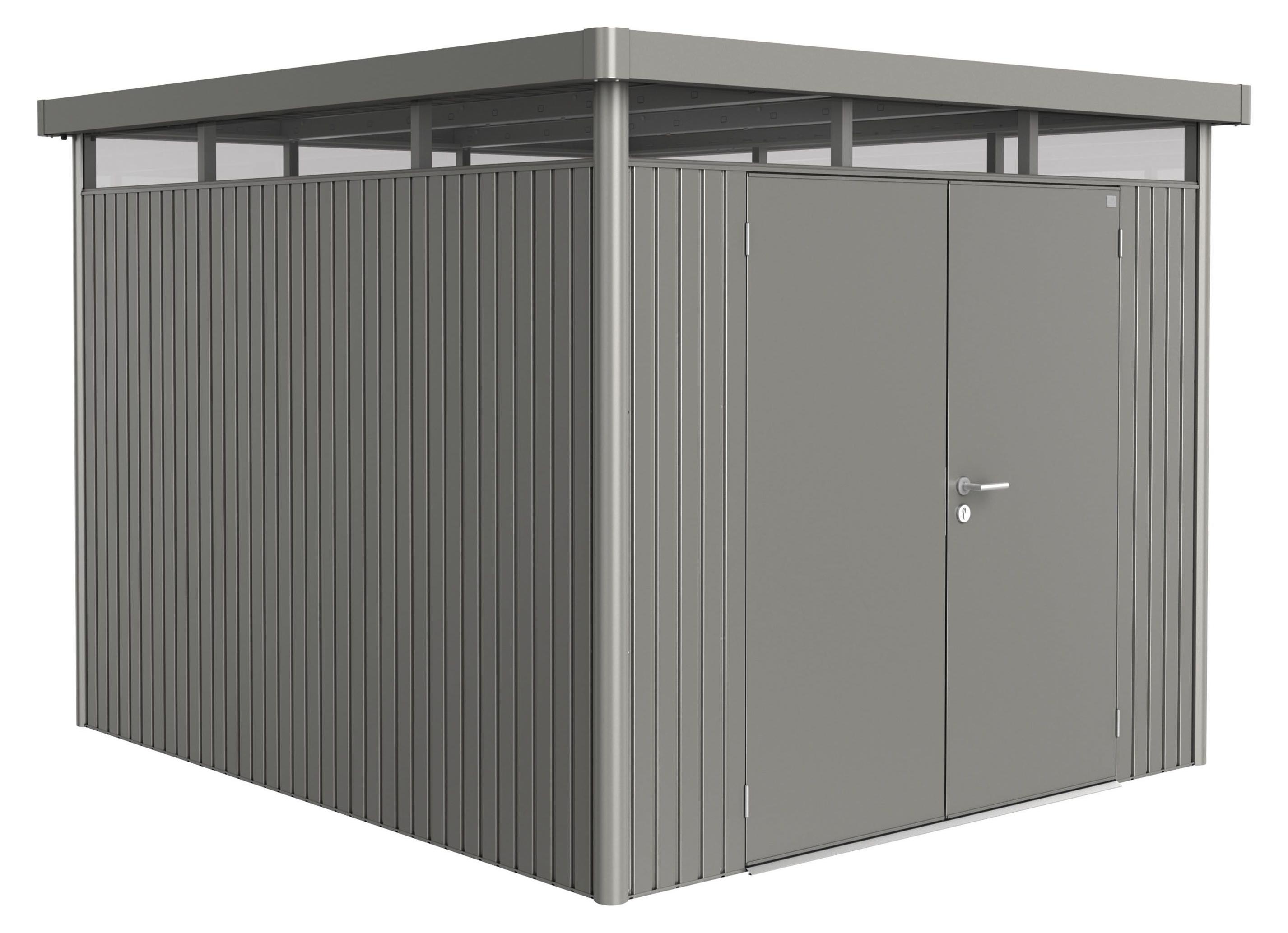 Biohort Highline, Metallschuppen, Doppel, Flachdach, Grau, Metall, Grau