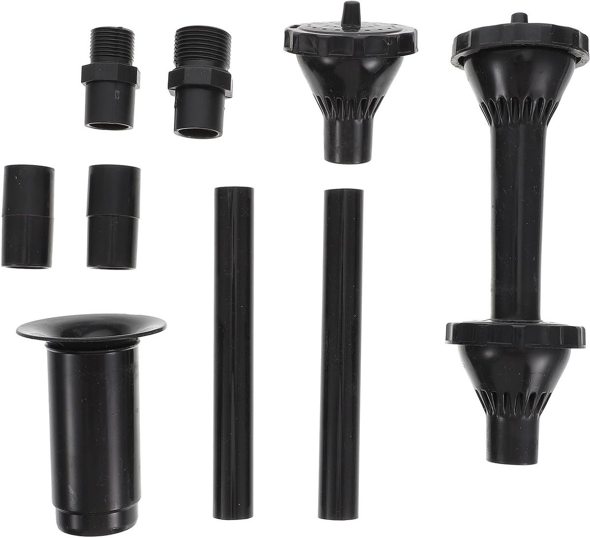 Set van 9 zwarte plastic fonteinmondstukken voor vijverfonteinen, dompelpompen en zwembaden