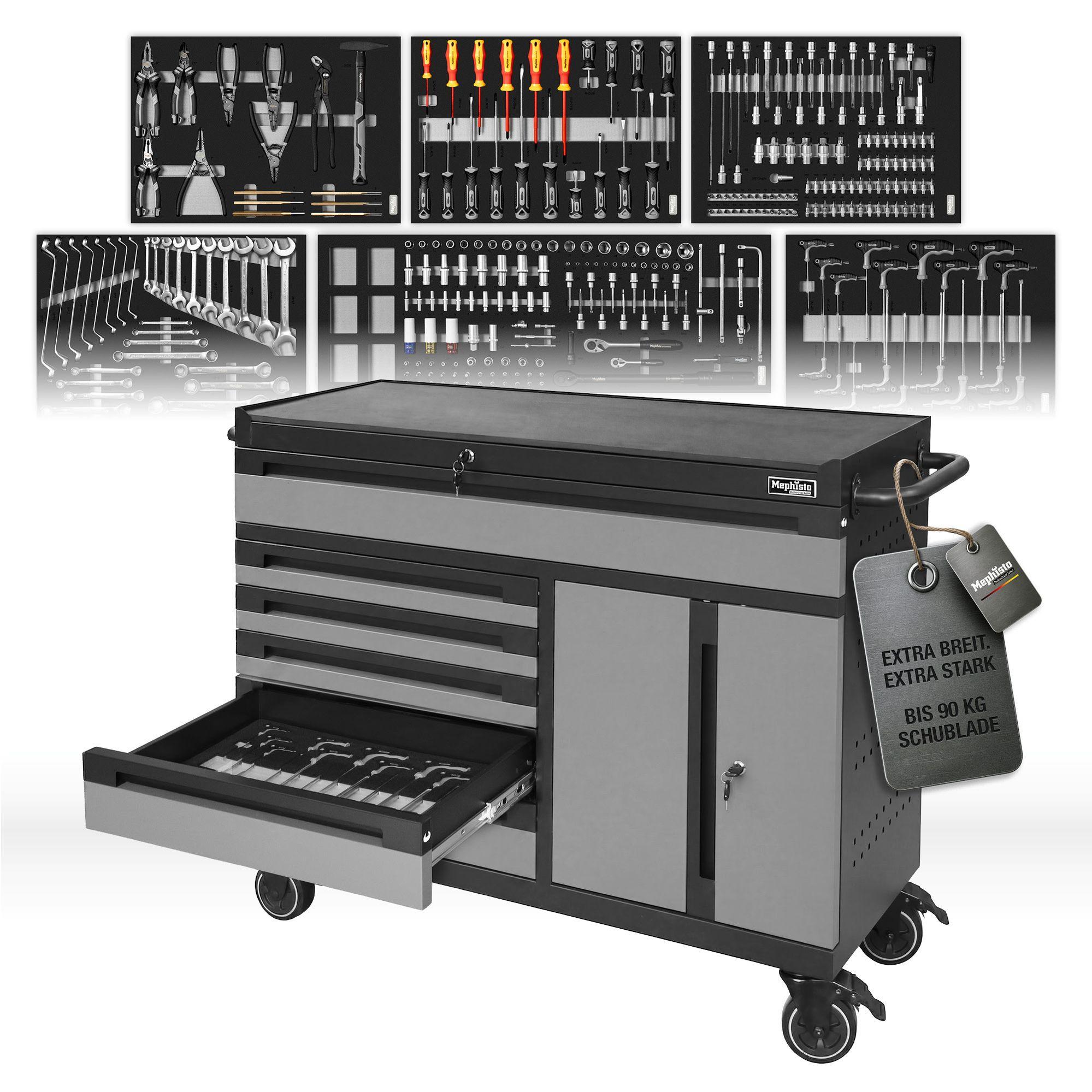 Mephisto Werkstattwagen "TWIN Advanced" Industrial Line mit 6 Schubladen und 299-teiligem Werkzeugsatz