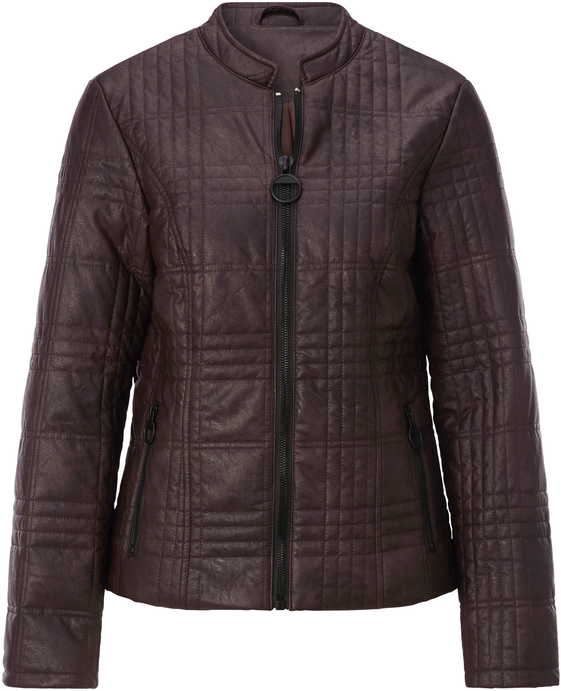 Jackenblazer MAINPOL "Lederimitat-Blazer Lederimitat-Blazer mit Reißverschluss-Taschen", Damen, Gr. 48, braun (schoko, bedruckt), Lederoptik (PU beschichtet), , Modisch, Blazer Jackenblazer