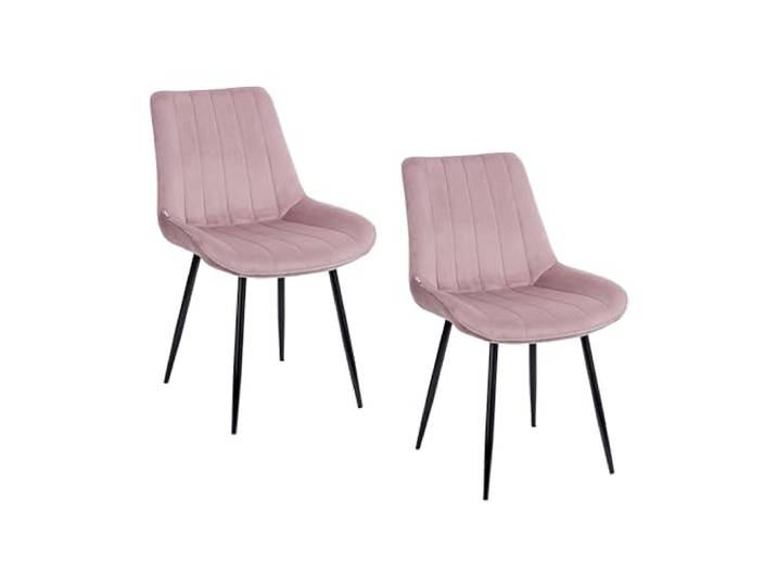 Baroni Home 2er-Set Moderne Stühle mit Samtpolsterung und schwarzen Stahlbeinen, Wohnzimmersessel, Schlafzimmer, Esszimmer, Puderrosa, 53x86x44 cm