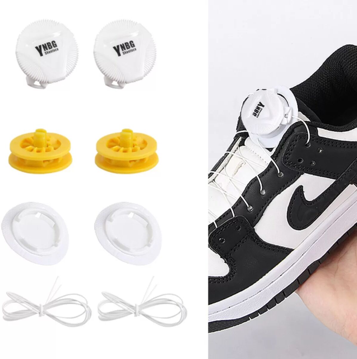 INF Lazy No-Tie Shoelace Automatic Rotating Buckle - White 4-Pack, Quick Lock & One-Push Release