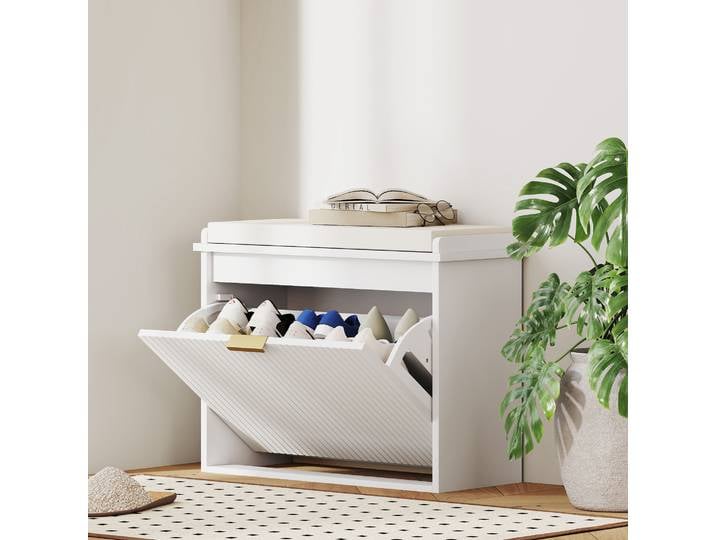 HOMCOM Banc à Chaussures 62x26x47,5cm Blanc Tiroir Rembourré