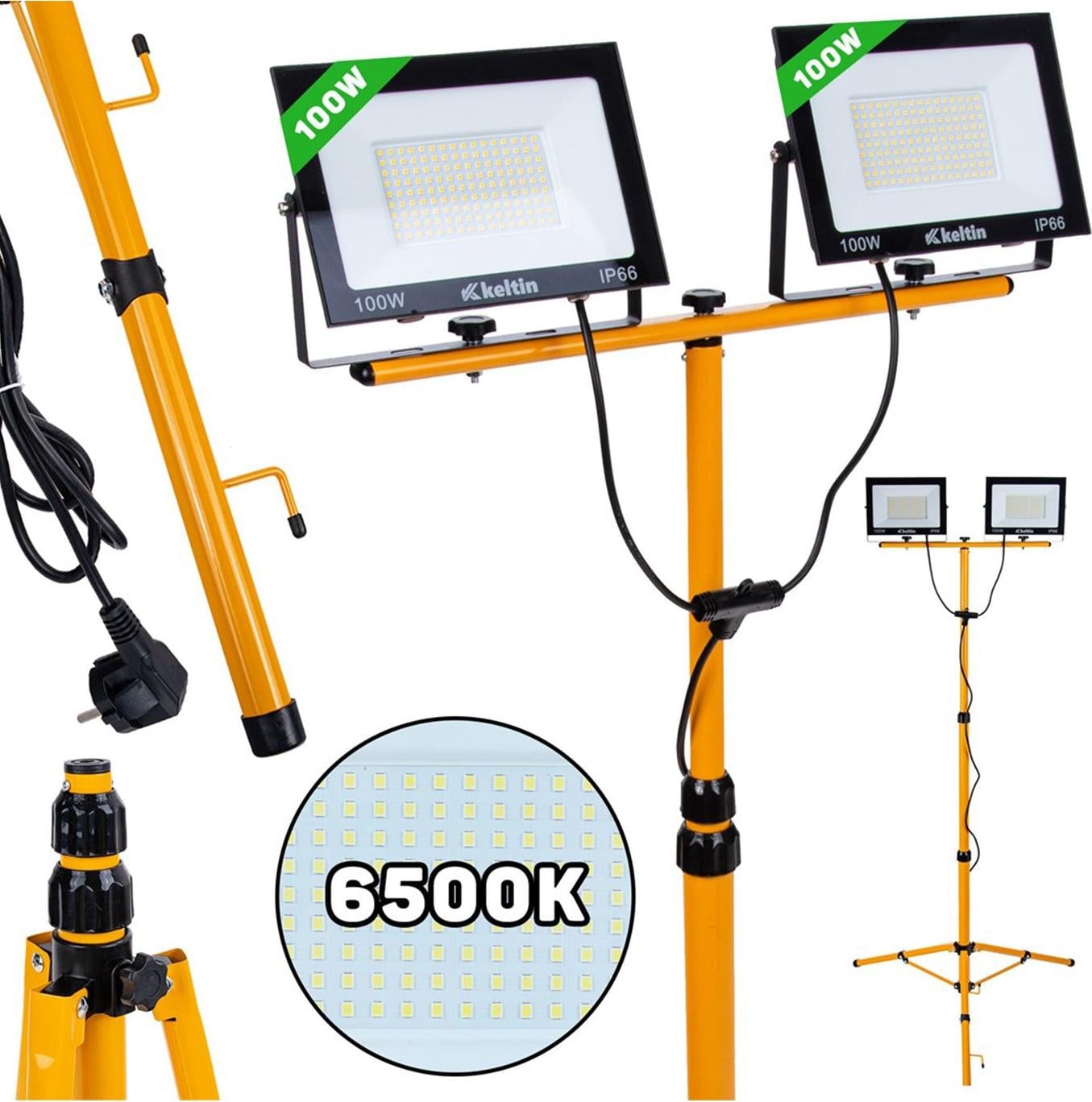 Geko LED werklamp met verstelbaar statief, 2 x 100W, 6500K