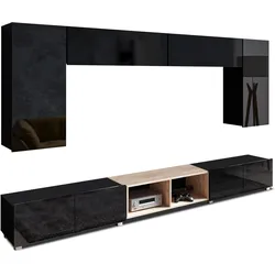 WOHNWAND Kossana 23 Modern Schwarz/Goldene Eiche 300/43/154 cm Wohnwand Set