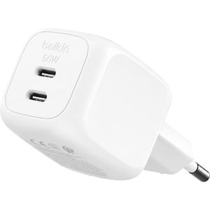 Belkin USB-Ladegerät BoostCharge Pro, 50 Watt, 2x USB-C, 2 Ports, Schnellladegerät, weiß