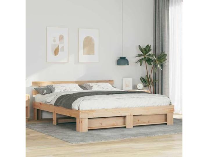 YUTAASU Bettrahmen Mit Kopfteil Braun 180x200 cm Massives Kiefernholz Plattform Lattenrost, Stabil, Einfacher Aufbau, Pflegeleicht, Modernes Design
